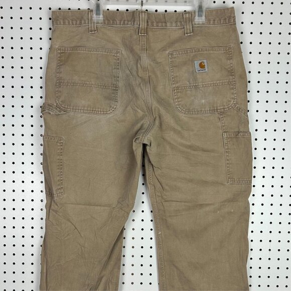 Carhartt Carpenter Pants 38x30 Distressed  Work Wear Brown Khaki B324 Relaxed - Picture 2 of 6